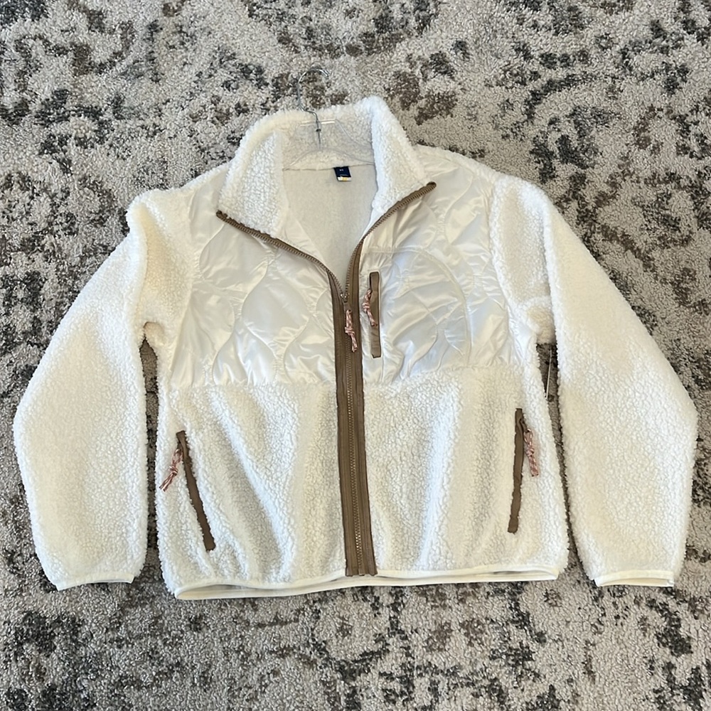 Old Navy Women’s Quilted Hybrid Sherpa Jacket XS sea salt